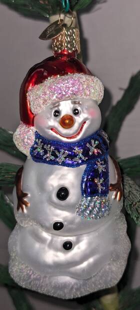 24053 Old World Christmas Snowman Glass Ornament Happy Retired Hand Painted Smiling