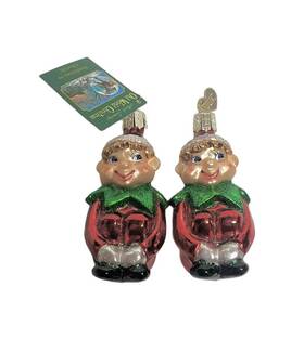 24154 Old World Christmas 2 Santas Elf Pixie Glass Ornaments Holidays
