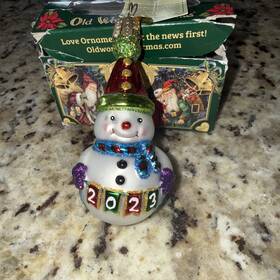 24197 Old World Christmas Snowman 2023 Blown Glass Ornament New With Tag 4.5 Inch 5599