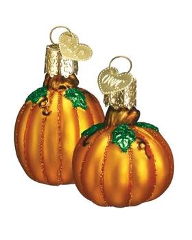 28146 Old World Christmas Pumpkin Ornaments Set Of 2 Large Small Pumpkins Blown Glass