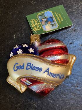 30037 Old World Christmas 2015 Blown Glass Ornament God Bless America Heart