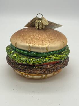 32065 Old World Christmas Hamburger Cheeseburger Blown Glass Ornament