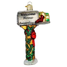 32079 Old World Christmas Glass Ornament Welcome Home Mailbox Glittery