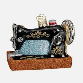 32103 Old World Christmas Sewing Machine Glass Ornament For Tree Seamstress Glitter