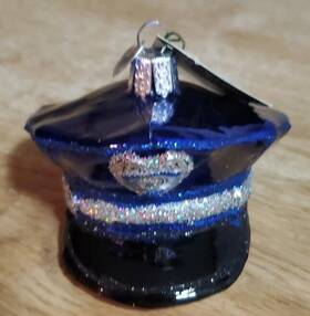 32138 Old World Christmas Police Officers Cap Hand Blown Glass Ornament New Blue Hat