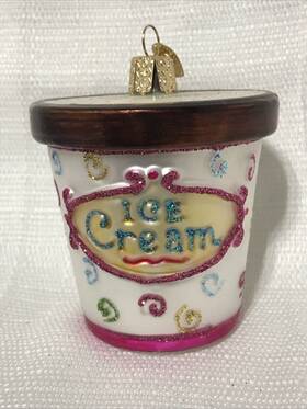 32177 Old World Christmas Preowned Glass Blown Ornament Ice Cream Carton
