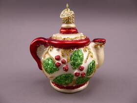 32247 Old World Christmas Holly Teapot Blown Glass Ornament