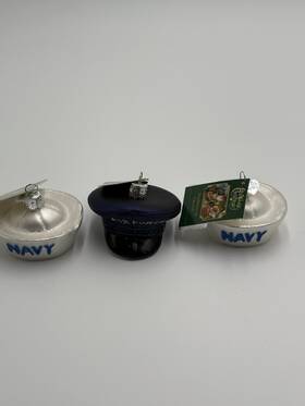 32377 Old World Christmas Lot Of 3 2 Navy 1 Air Force Cap Glass Ornament-no Box