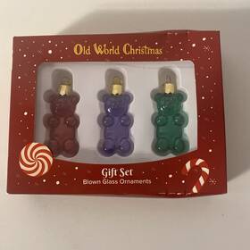 32487 Old World Christmas Jelly Bear Glass Tree Ornaments 3 Piece Set