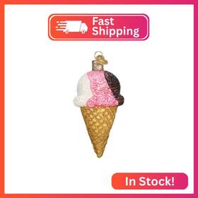 32509 Old World Christmas Neapolitan Ice Cream Cone Glass Blown Ornament For