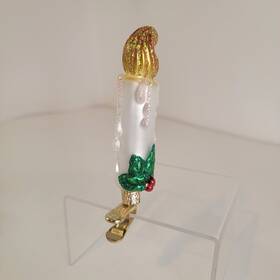32521 Old World Christmas White Clip-on Candle Glass Tree Ornament 4 Inch