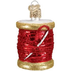 32552 Old World Christmas Red Spool Of Thread Glass Blown