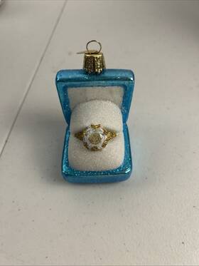 32570 Old World Christmas Something Blue Ring Box Glass Hanging Ornament