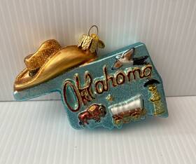 36224 Old World Christmas State Of Oklahoma Outline Glass Ornament
