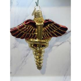 36239 Old World Christmas Glass Tree Ornament Red Gold Medical Caduceus Doctor Nurse
