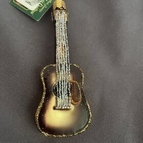 38010 Old World Christmas Guitar Acustic Glass Ornament New With Tags Free Ship