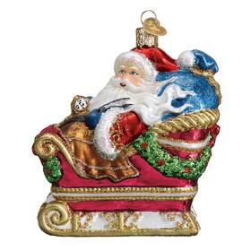 40306 Old World Christmas Santa In Sleigh Glass Blown Ornament For Red Gold