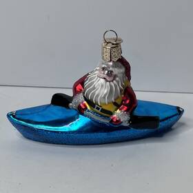 40316 Old World Christmas Owc Blown Santa In Kayak Glass Ornament