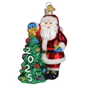 40353 Old World Christmas 2025 Santa With Tree Glass Ornament Free Box