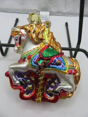 44112 Old World Christmas Glass Blown Ornament Carousel Horse- New With Tag - Free Ship
