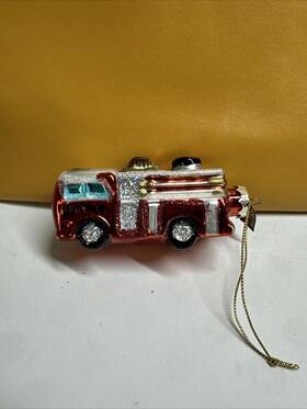 46005 Old World Christmas Fire Department Truck Glass Ornament