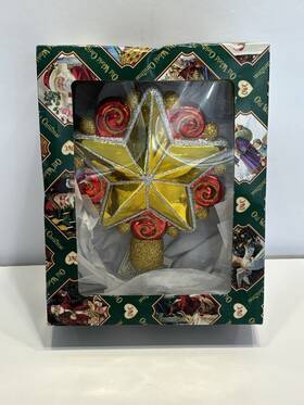 50028 Old World Christmas Gold Swirly Star Glass Tree Topper Decoration Blown