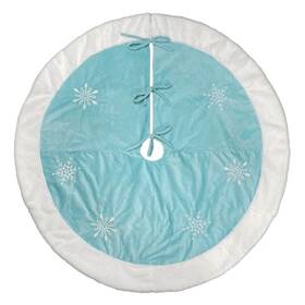 50101 Old World Christmas Blue Tree Skirt Snowflakes With Faux Fur Trim 48in