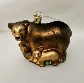 Old World Christmas 729343121998 Brown Bear With Cubs Glass Ornament