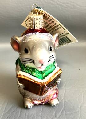 Old World Christmas 729343124272 Glass Ornament Grey Caroling Mouse W Box