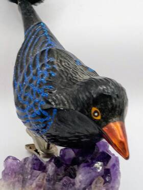 Old World Christmas 729343180193 Blown Glass Raven Ornament With Tree Branch Clip