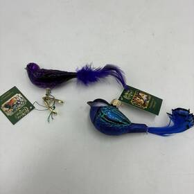 Old World Christmas 729343180711 Purple Martin And Blue Fairy Wren Bird Ornaments