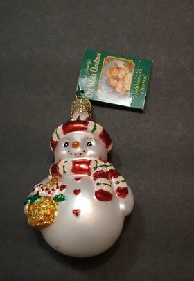 Old World Christmas 729343241191 Sweetie Pie Snowman Glass Ornament Hearts Candy Cane 2009