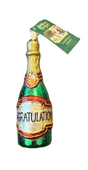 Old World Christmas 729343320971 Blown Glass Ornament 32097 Champagne Bottle Congratulations