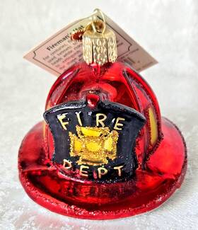 Old World Christmas 729343322258 Owc Red Glass Fireman Helmet