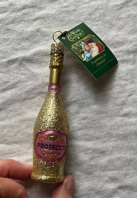 Old World Christmas 729343326430 Gold Sparkly Glass Prosecco Bottle Tree Ornament Nwt 2023
