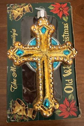 Old World Christmas 729343360564 Glass Ornament Jeweled Cross 5 Inch With Box