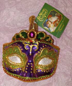 Old World Christmas 729343362414 2018 Mardi Gras Mask. Blown Glass. Ornament