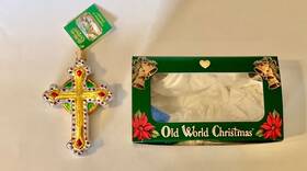 Old World Christmas 729343363053 Gold Jewelled Cross Tree Ornament Glass Hanging Religious