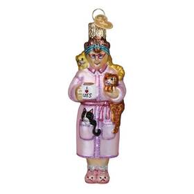 Ow01-10251-bin01 Old World Christmas Glass Cat Lady Ornament 10251