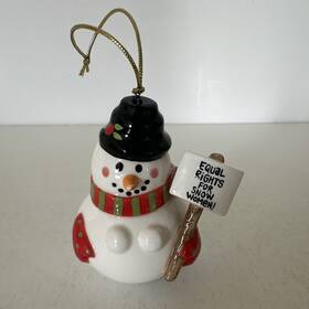 Old World S9043 Ceramic Hanging Snowman Christmas Ornament Sign Inch Equal Rights Colors