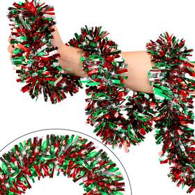 Olixmlya 073223144617 50ft Red Green Sliver Christmas Tinsel Garland Garlands Twist For Indoor Xmas