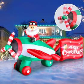 Omdekor 975182255880 10.5 Ft Christmas Inflatables Santa Claus On Animated Helicopter Giant Blow