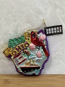 One Hundred Eighty Degrees 844828170671 Rare Blown Glass Ohio Christmas Holiday Ornament Nwt Cardinal Buckeye State