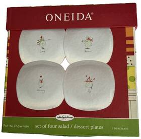Oneida 027826470510 4 Petite Snowman Salad Dessert Plates Christmas Holiday Cottagecore