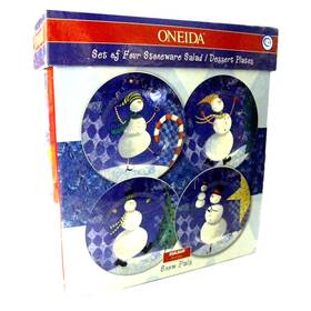 Gf181x2x4ub Oneida Snow Pals 4pc Set Christmas Stoneware Salad Dessert Plates Original Box