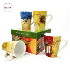 Gf344x42x4hb Oneida Seasons Greetings 10oz Mug Cup Set 4pc Angela Staehling Nib Christmas