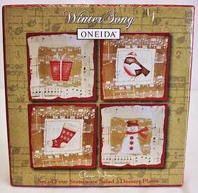 Gf356x2x4hb Oneida Winter Song 8 Inch Salad Dessert Plates Set 4 Anne Dolan Christmas Holiday