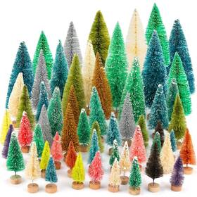 Onesing 972825119585 50 Pcs Mini Xmas Tree Bottle Brush Trees With Wooden Base Artificial