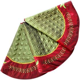 Onglyp 954502706431 X.sem Holly Leaf Embroidered Velvet Christmas Tree Skirt With Pleat Bo