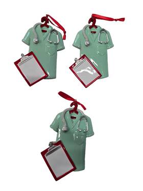 Ornament Central 845583003129 Set Of 3 Nurse Scrubs Green Christmas Wholesale Personalized